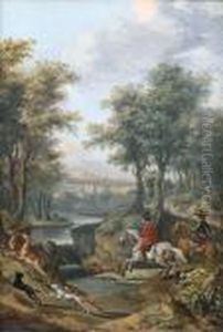 A Wooded River Landscape With A Deerhunt
