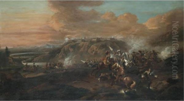 A Cavalry Battle In A Valley Beneath A Fortified City - view 1
