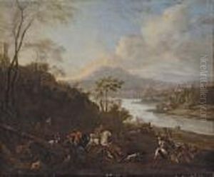 A Boar Hunt In A Wooded Landscape
