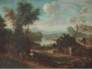 A Landscape With Horsemen And Other Travellers On A Track