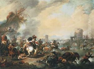A Calvary Skirmish By A River, A Fortress Beyond