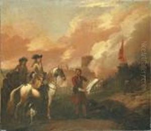 Two Cavalry Officers Surveying The Bombardment Of A Castle