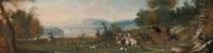 A Stag Hunt In A Coastal Landscape by Jan Wyck