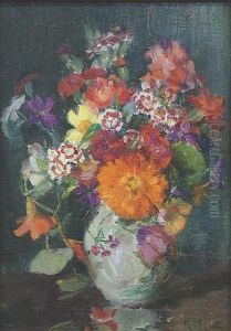 Still Life Of Chrysanthemums, Daffodils And Nastertium In A Vase