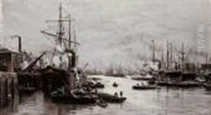 Reges Treiben Auf Der Themse by Charles William Wyllie