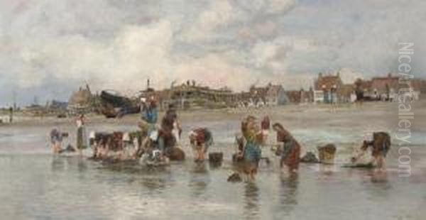 Washerwomen At The Water's Edge With Boats On The Stocks Beyond - view 1