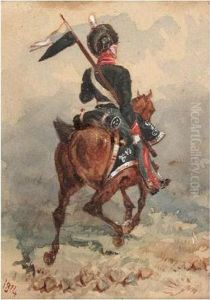 Military Scenes, Cavalry, Infantry And Artillery by Reginald Wymer