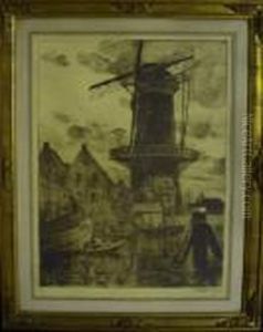 Hollands Zicht Met Windmolen Aan Het Water Hollands Zicht Met Windmolen Aan Het Water