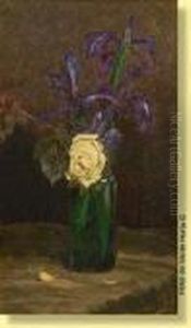 Vase Fleuri D'une Rose Et D'iris by Rodolphe Paul Wytsman