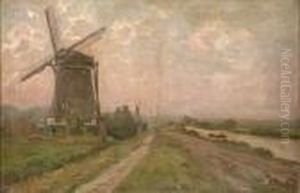 [paysage Avec Canal Et Moulin A Vent.] by Rodolphe Paul Wytsman