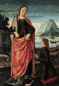 St Barbara Crushing her Infidel Father, with a Kneeling Donor c. 1473 by Ghirlandaio Domenico