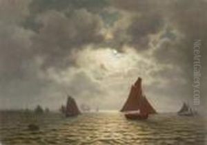 Fischerboote Im Mondschein by Wilhelm Ferdinand Xylander