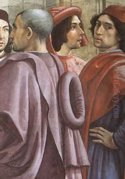 St Francis cycle, Resurrection of the Boy (detail 1, portrait of Ghirlandaio, 2nd from right) - view 1