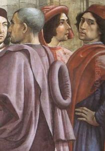 St Francis cycle, Resurrection of the Boy (detail 1, portrait of Ghirlandaio, 2nd from right) by Ghirlandaio Domenico