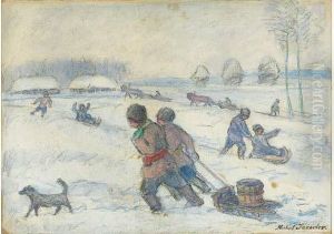 Jeux De Luges Dans La Neige by Mikhail Nikolaevich Yakovlev