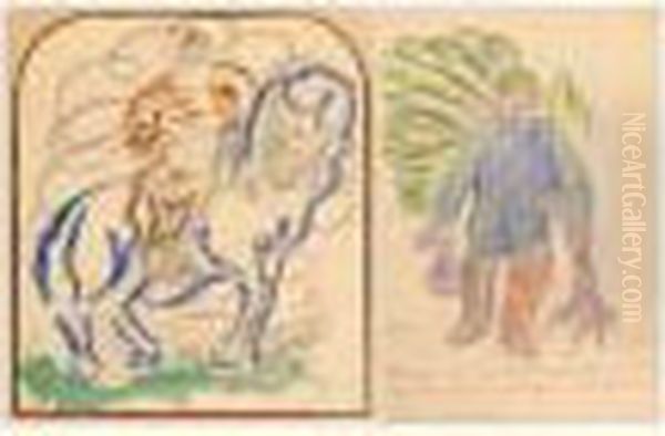 Two Illustrations: 'boyar On Horseback' And 'peasant In Blue Tunic' - view 1