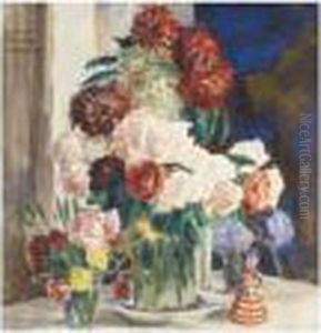 Still Life With Flowers And Russian Doll by Mikhail Nikolaevich Yakovlev