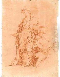 A female figure crowned with laurels, a throne decorated with a griffin to the right