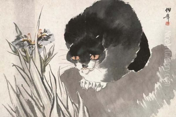 Cat And Flowers - view 1