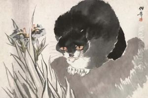 Cat And Flowers by Ren Yi