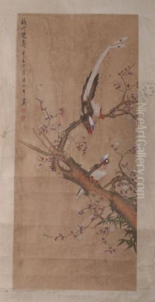 Birds, Prunus Tree And Bamboo - view 1