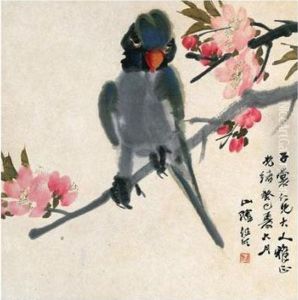 Parrot Perching On A Flowering Branch by Ren Yi