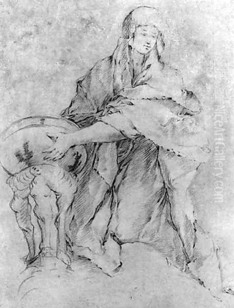 A Vestal Virgin holding a plate on a tripod - view 1