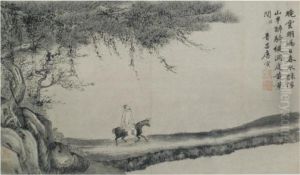 Equestrian Figure In A Landscape by Tang Yin