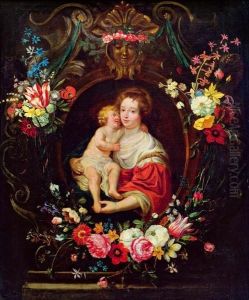 Madonna Mit Kind In Blumenkartusche