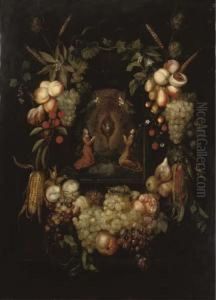 A Garland Of Fruits Surrounding A Niche With Angels Worshipping Themonstrance A Garland Of Fruits Surrounding A Niche With Angels Worshipping Themonstrance