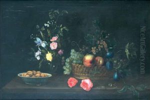 Nature Morte De Fleurs Et Fruits Sur Un Entablement