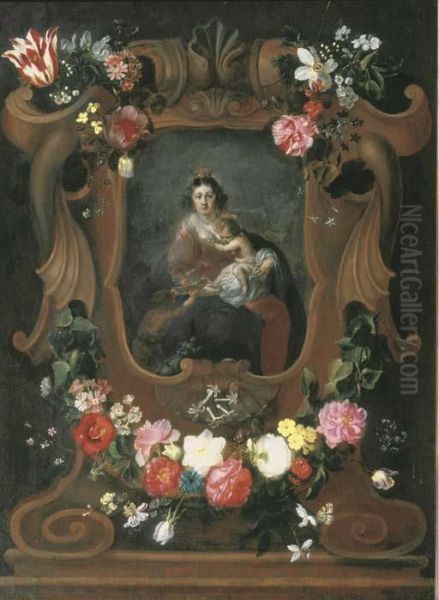 The Virgin And Child With The 
Young Saint John The Baptist, Surrounded By A Cartouche With Floral 
Garlands - view 1