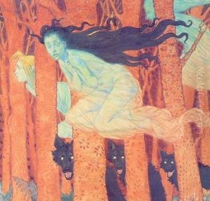 Three Women and Three Wolves by Eugene Grasset