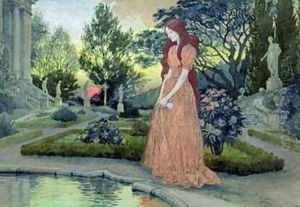 Young girl in a garden by Eugene Grasset