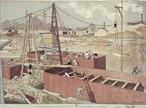 Laying the Foundations for the Eiffel Tower by Eugene Grasset
