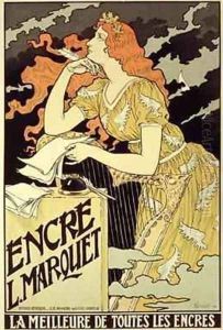 Reproduction of a poster advertising Marquet Ink by Eugene Grasset
