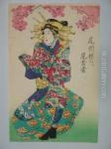 Une Jeune Femme En Kimono De Fete by Utagawa Yoshiiku