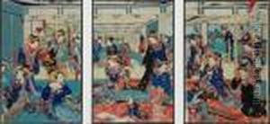 Interior Of A Geisha House by Utagawa Yoshiiku