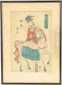 A Western Woman On Horseback. by Utagawa Yoshitora