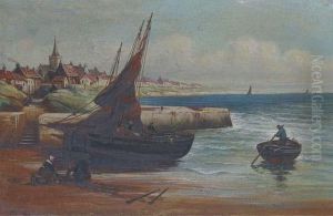 Unloading The Day's Catch On A 
Scottish Quayside; And Mending The Nets On The Scottish Coast by Alexander Young