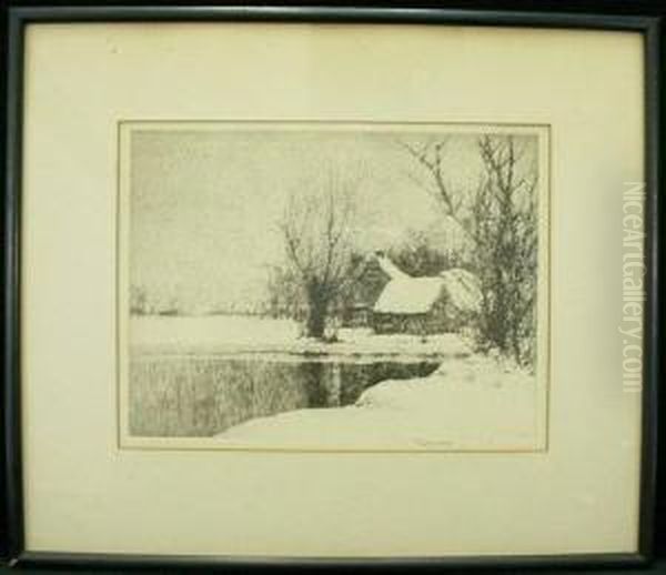 House With Pond In Winter Snow - view 1