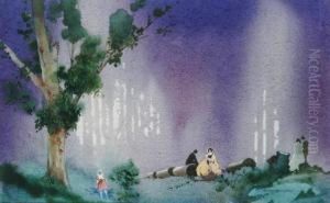 Figures In A Romantic Landscape by William Blamire Young