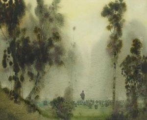 The Shepherd Watercolour On Paper Signed Lower Left 50.5 By 61.5 Cm