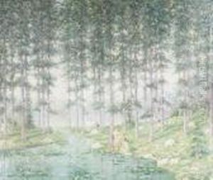 Figures Bathing In An Idyllic Landscape by Pere Ysern Y Alie