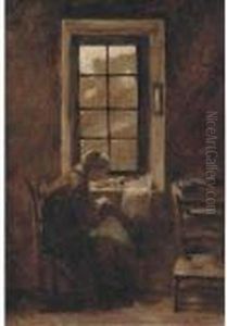Sewing By The Window by Edmond Yvon