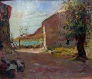 Scorcio Di Lago Con Case by Luigi Zago