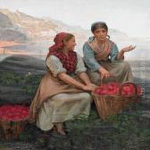 Two Girls Sellingfruit By The Amalfi Coast by Kristian Zahrtmann