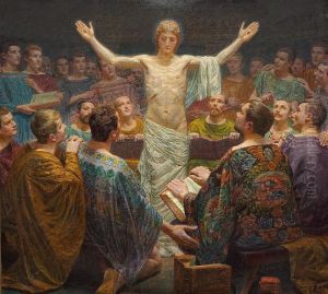 Jesus Christ Appearing Before
The Disciples. "herren Aabenbarede Sig For De Forsamlede Disciple" by Kristian Zahrtmann