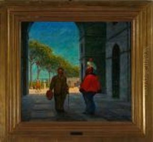 The Danish Author Sophus Schandorph Meets King Victor Emanuel In Rome by Kristian Zahrtmann