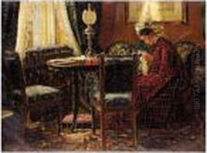 Lady Knitting In A Interior by Kristian Zahrtmann